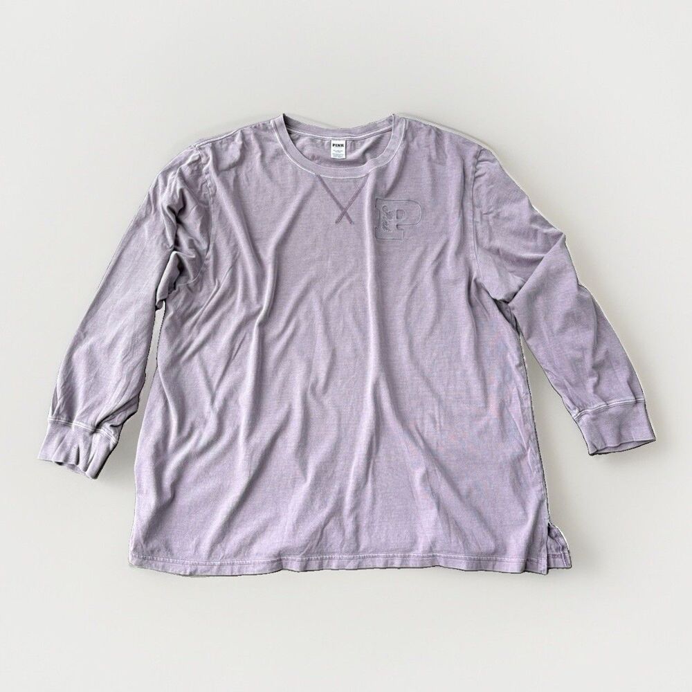 PINK Victoria Secret Campus Long Sleeve Tee Shirt Purple Letter P XXL
